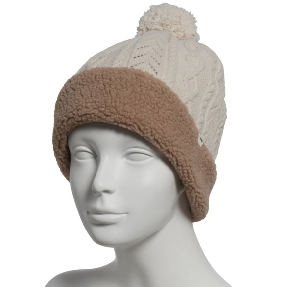 Toad & Co Flurrie Knit Beanie Winter Hat Fleece Lined Egret Tan White OS NWT - Picture 2 of 8